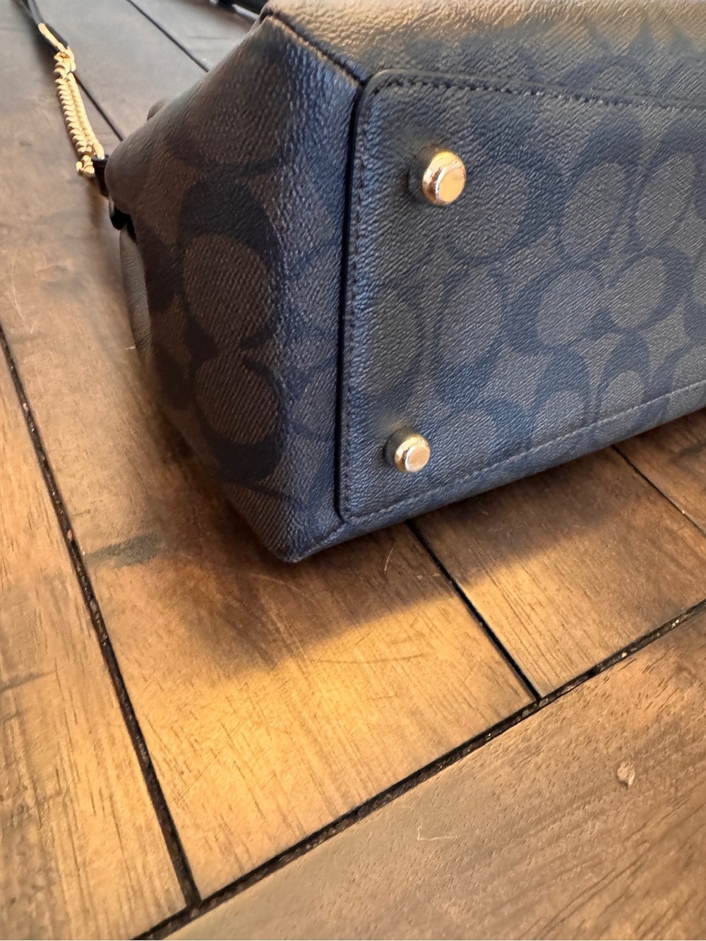 Coach Brown Signature Leather Gold Chain Purse Shoulder Bag F29683 Medium - Picture 6 of 15